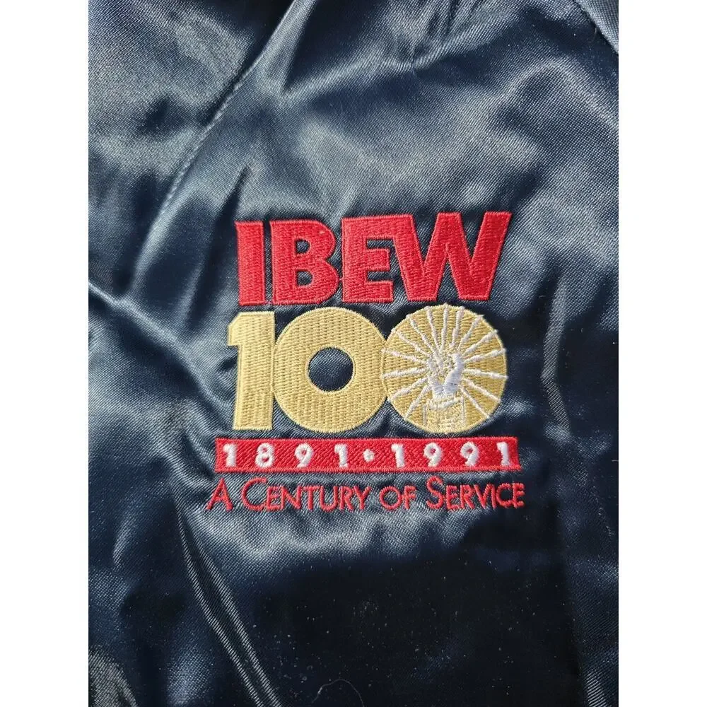 Vintage King Louie Jacket PRO FIT IBEW Satin Zip Navy Blue USA Large 100 Years - Picture 2 of 6